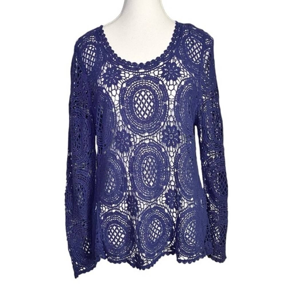 Solitaire Royal Blue Crochet Women's Blouse
